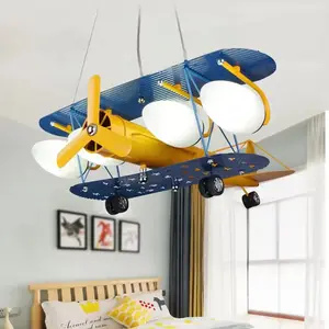 新款飞机儿童客厅吊灯儿童房创意卧室飞机发光二极管吊灯