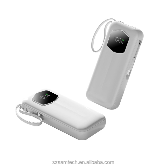 Custom Logo 10000mah Portable Power Bank with Built in Cables Fast Charging Battery Pack for Outdoor Travel