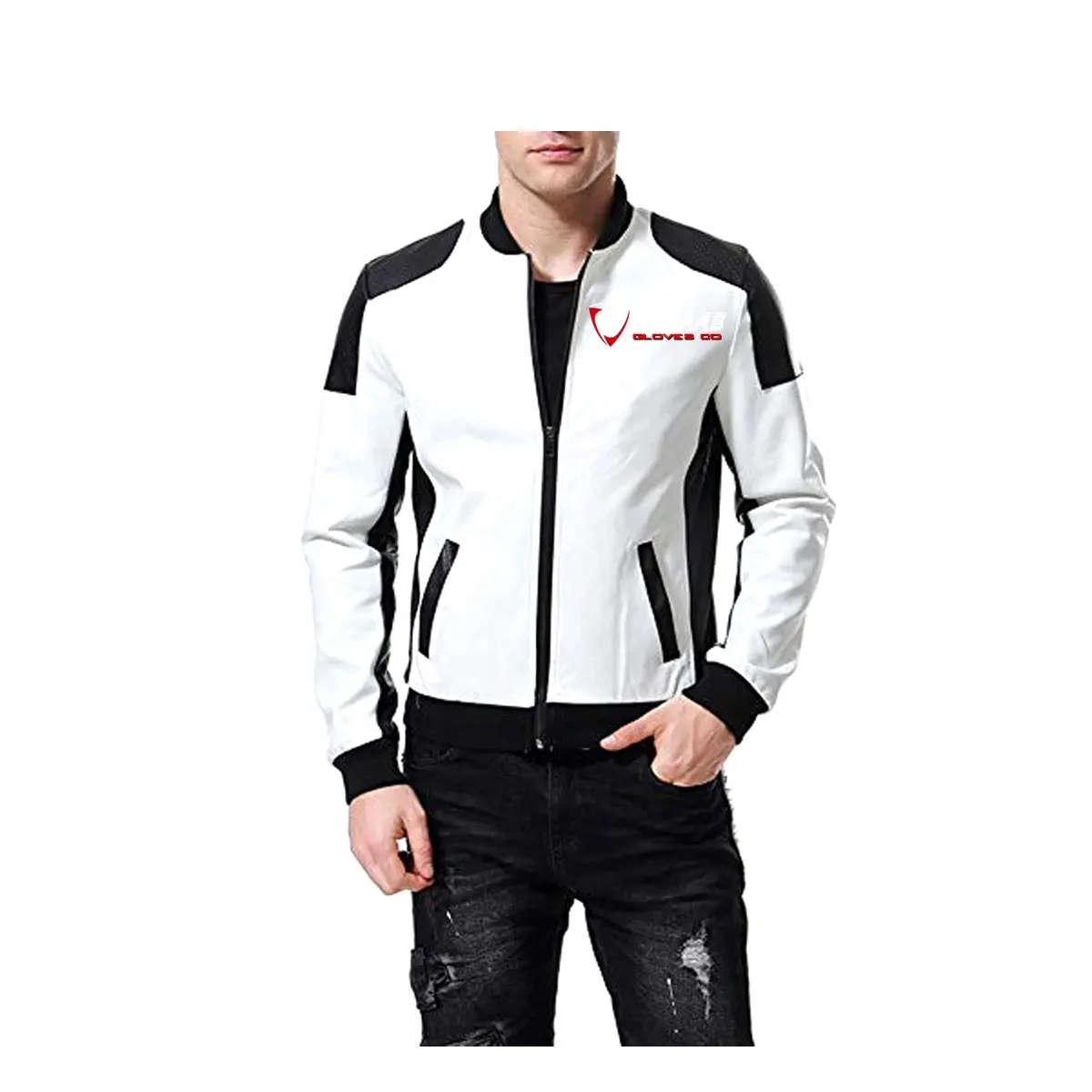 Men PU-Leather Jacket White-Black Bomber-Fashion Slimmed-Fit Moto-Jackets