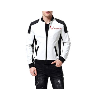 Blousons bombardiers de moto imperméables à séchage rapide en cuir PU respirant blanc-noir pour hommes - Product Image 1