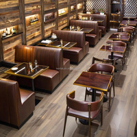 Ensemble de mobilier commercial durable pour restaurant moderne : banquette en cuir personnalisée avec cadre en bois, table et chaises pour restauration rapide