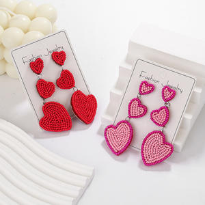 Pendientes de retazos de Tres corazones tejidos a mano-Joyería colgante de cuentas de arroz romántico | Regalo de nicho creativo para mujeres - Product Image 1