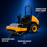 Compacteur à tambour vibrant simple ROADWAY de 3,5 tonnes avec moteur diesel pour la construction routière