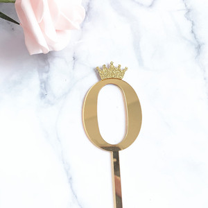 Phụ kiện trang trí bánh hình số acrylic 0-9, đính đá, vương miện, màu vàng và bạc, lấp lánh, dùng cho bánh sinh nhật và bánh cupcake - Product Image 6