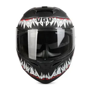 V202 Venom Matte Black DOT Certification Dual Visor Sun Shield Flip Up Full Face Modular Motorcycle Helmet