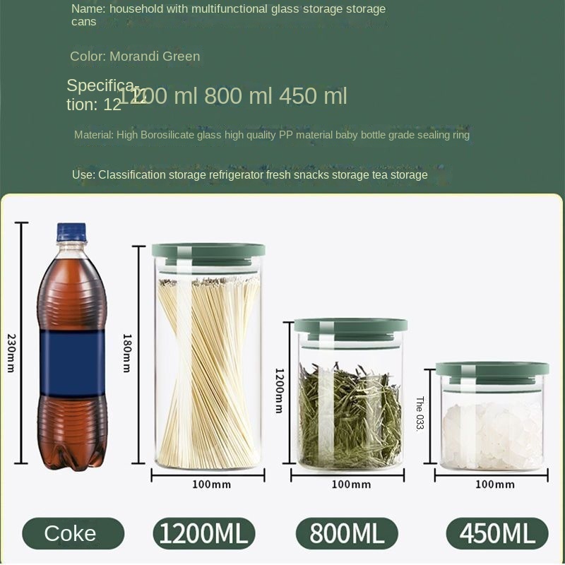 Borosilicate Glass Airtight Multifunction Classic Canisters for Kitchen Spice Sugar Candy Cookie Rice Food Storage Jars PP Lid view 3