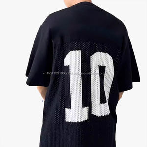 Suéter Personalizable Estilo Rugby, Diseño Urbano con Letras Jacquard, Calado, Manga Corta, Tejido Holgado - Product Image 1