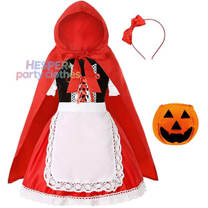 Disfraz de Caperucita Roja para Niñas de HP Kids, Vestido con Delantal de Encaje y Capa con Capucha, Conjunto de Disfraz de Halloween con Bolsa de Calabaza - Product Image 1