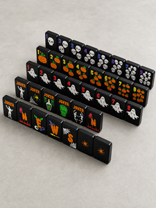 Ensemble de Mahjong de Luxe <span class=keywords><strong>Noir</strong></span> Mat Halloween 166 Tuiles avec Motifs Araignée <span class=keywords><strong>Orange</strong></span>, Crâne, Crak, Fantôme, Bam, Sac en Velours, Cadeau - Product Image 6