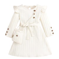 Nouvelles robes d'automne pour enfants, manches longues, nœud, princesse, vêtements décontractés pour filles, col rond, motif uni, style doux, longueur genou droite