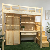 Lit superposé en pin massif de style moderne avec échelle de rangement ; lit superposé double en bois massif de conception traditionnelle