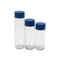 Botella de agua de vidrio con tapa de tornillo azul, transparente, redondo, personalizado, con logotipo voss, 250ml, 350ml, 500ml, venta al por mayor