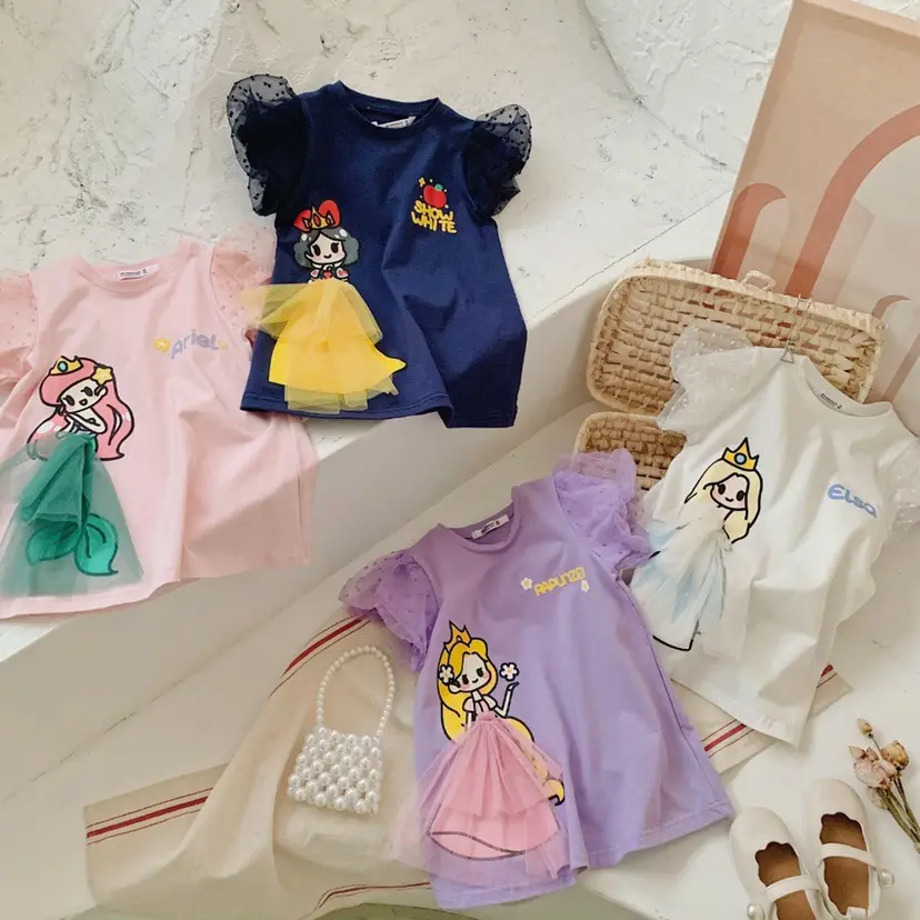 Summer Girls Princess Print T shirt Toddlers Tee Clothes Children Cartoon Top For 3 4 5 6 7 8 Years Kids Birthday Wear