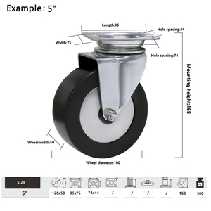 Heavy Duty <span class=keywords><strong>4</strong></span> Zoll 5 Zoll 6 Zoll 8 Zoll Lenkräder Bremse PU Gummi Wagenräder Möbel 100mm 200mm Durchmesser Platten rollen - Product Image 3