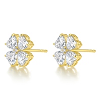 Boucles d'oreilles clous en or jaune 18 carats avec diamant de laboratoire taille cœur et trèfle à quatre feuilles pour femme