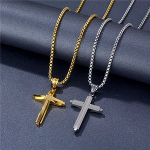Nouveau catholique luxe religieux croix Pvd acier inoxydable plaqué or chrétien pendentifs mode bijoux collier pour hommes 2024 - Product Image 3
