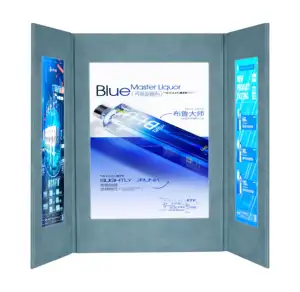 Exibição de menu de bar de restaurante com 3 visualizações de couro azul de alta qualidade com iluminação de carga LED