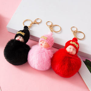 Porte-clés Poupée Bébé Endormi Colorée, Peluche Kawaii Moelleuse, Pompon, pour Femme, Breloque de Sac, Pendentif - Product Image 3