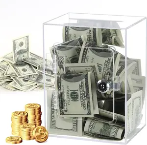 Clear Acrylic Piggy Bank Money Bank with Key for Reuse