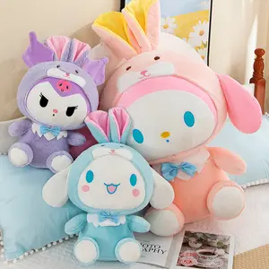 New Sanrioed Rabbit Cinnamoroll Soft Plush Doll Cartoon Melody Plushies Kawaii Kuromi Home Decor Girls To