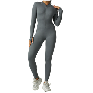 Nouvelle combinaison de sport sans couture à manches longues OUZE Designer pour le yoga et le fitness, en Spandex/Nylon côtelé de haute qualité, extensible dans les quatre sens - Product Image 1