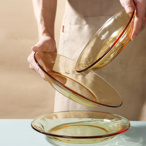 Assiettes à repas ambrées pour la maison Plat en <span class=keywords><strong>verre</strong></span> résistant à la chaleur Four à micro-ondes Lave-vaisselle Réfrigérateur Disponible - Product Image 5
