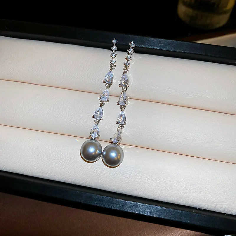 Water drop pearl tassel earrings Fashion light luxury long earrings small luxury dress earrings