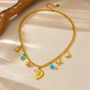 Fashion Pendant Necklace Stainless Steel Lion Head Turquoise Cross Ladybug Charm Chain Jewelry Gift For Women - Product Image 2
