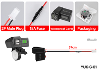 Pengisi Daya USB Sepeda Motor 12V 24V Port Ganda 36W Pengisian Cepat, Dudukan Cermin Stang dengan Voltmeter LED untuk Ponsel Sepeda Motor