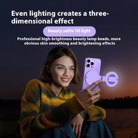 Miroir magnétique de maquillage 3-en-1 Selfie Luminosité réglable Lumière de remplissage Veilleuse Support de téléphone-pour iPhone Plastique durable