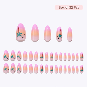Spring Summer Luxury False Fake Nails CPNP MSDS Wholesale Extra Long Almond Pink Flower Soft <b>Gel</b> Nails Press on Nails <b>Kit</b> Bulk - Product Image 3