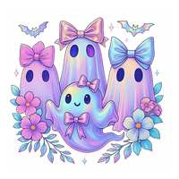 Transferencia DTF de Fantasma con Lazo Pastel Lista para Planchar, Gráfico Holográfico de Fantasma Lindo y Espeluznante para Camisetas de Halloween