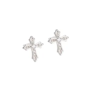 Korean design single stone zircon stud 925 sterling silver women cross stud earrings for men