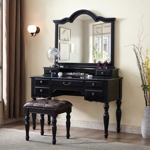 Mesa de Maquillaje Vintage de <span class=keywords><strong>Madera</strong></span> Maciza de Roble Marrón con Tapa de Cristal y <span class=keywords><strong>Taburete</strong></span> para Apartamento, Hotel o Dormitorio - Product Image 5