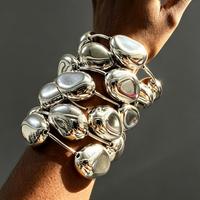 Gelang Manik Besar CCB Emas 18K 2 Warna Kaimei untuk Wanita, Gelang Segitiga Perak Elastis Bertumpuk