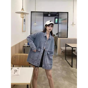 Hiromi 2025 Autumn Winter Korean BF Style <b>Denim</b> <b>Jacket</b> <b>Women</b> Blue/<b>Black</b> Loose Regular Sleeves Casual Student Tops Internet - Product Image 2