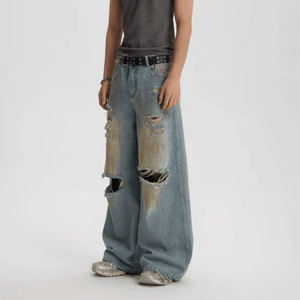 กางเกงยีนส์ขาดๆ ทรงหลวม สไตล์สตรีทแวร์ ฮิปฮอป วินเทจ ไซส์ใหญ่ รุ่นใหม่มาแรง ขายดี - Product Image 3