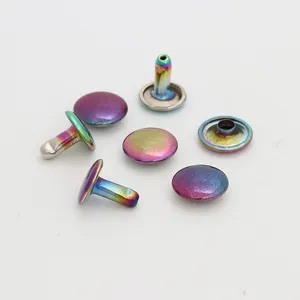 wholesale flat cap rivet 9x9 rainbow double cap rivet double cap rivet tool for bags 6mm purse feet