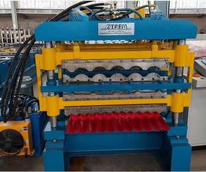 자동 금속 강철 3 층 유약 사다리꼴 골판지 지붕 타일 롤 형성 트리플 루핑 시트 만들기 기계 3 in 1 - Product Image 2