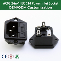 Prise d'alimentation AC-03 2-en-1 IEC C14 avec porte-fusible, fixation par vis sur panneau, connecteur d'alimentation CA