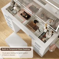 AJUNION Coiffeuse en Bois Meuble de Chambre à Coucher Plateau en Verre Bureau de Maquillage Tocador de Maquillage avec 10 Tiroirs Miroirs