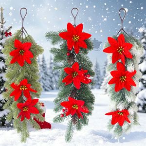 Guirnalda de Poinsettia Navideña Hua Liang de 30cm-100cm, Corona Artificial de Agujas de Pino para Decoración de Puerta - Product Image 3