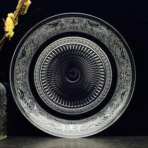 طبق تقديم كبير مقاس 10/13 بوصة، طبق زجاجي شفاف مستدير بتصميم منقوش عتيق، أطباق عشاء للمعكرونة والسلطة وديكور المنزل وحفلات الزفاف - Product Image 3