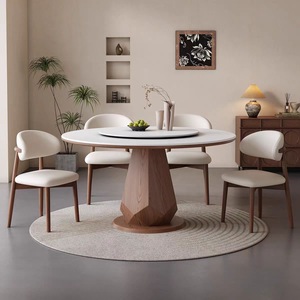 Juego de Mesa y Sillas de Comedor Redondas de Madera Maciza y Mármol de Lujo Moderno, para 4, 6 u 8 Personas, Diseño Rústico Único para Cocina y Comedor - Product Image 1