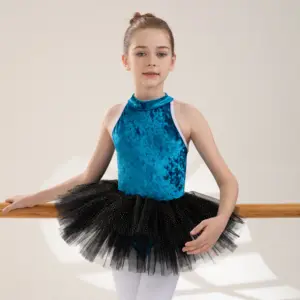 2024 Новое модное готовое к отправке высококачественное бархатное танцевальное платье-пачка для девочек с открытой спиной