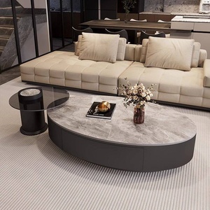 <span class=keywords><strong>Table</strong></span> <span class=keywords><strong>basse</strong></span> ovale <span class=keywords><strong>en</strong></span> dalle de roche, style italien, luxe léger, moderne et simple, pour petit appartement, salon, respectueuse de l'environnement - Product Image 4