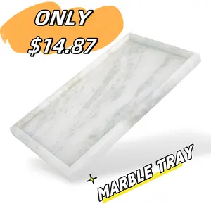 100% Natural Bathroom Rectangle Marble Stone Vanity Tray Home Decoration Custom Display Tray White Marble Stone Catchall