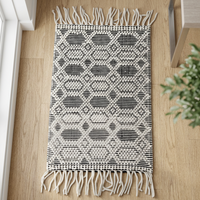 Geometrisch gemusterter, flach gewebter Wollteppich, rechteckig, im Bohemian-Stil mit Fransen, für Wohnzimmer und Heimdekoration