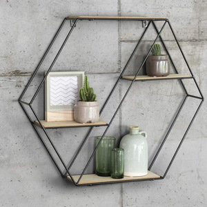 Hot Bán Hexagon Đen Bằng Gỗ Kim Loại Hiển Thị Treo Kệ Lưu Trữ Kệ Trang Trí Nội Thất Gắn Tường Nổi Kệ - Product Image 3