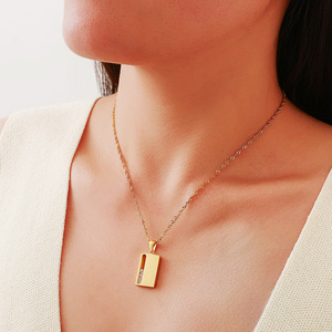 Stainless Steel <b>Titanium</b> Steel Necklace Square Zirconia Stone Simple Clavicle <b>Chain</b> 18k Gold Plated Women's Jewelry - Product Image 2